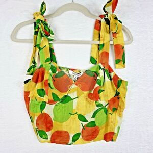Rose + Olive Babydoll Y2K Bustier Crop Top M Orange Lemons Novelty Summer Spring